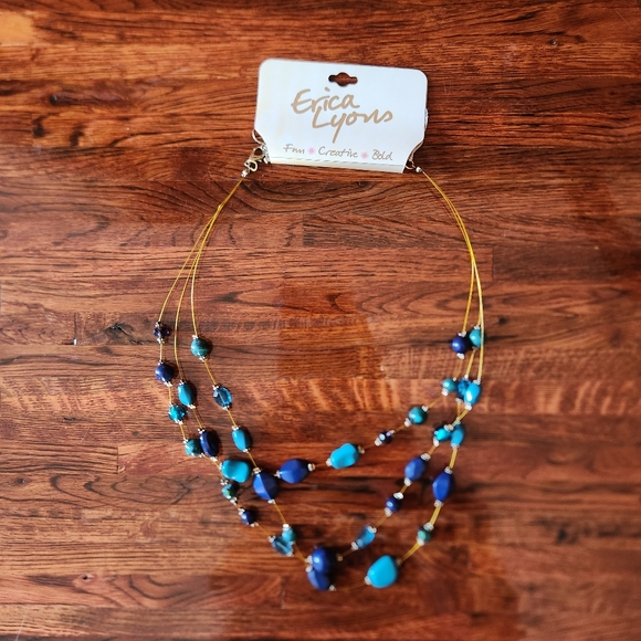 Erica Lyons Triple Strand Blue Bead Necklace - Picture 1 of 3